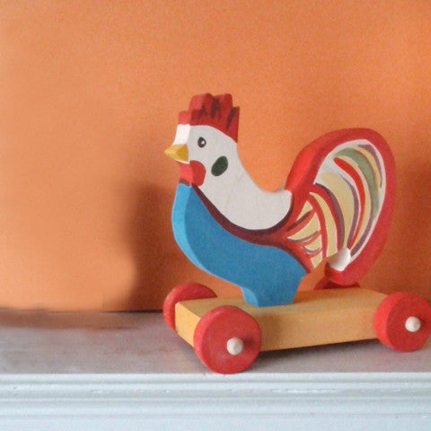 fanciful rooster push toy