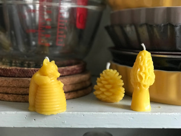 woodland morel toadstool candles - (pure beeswax candles)