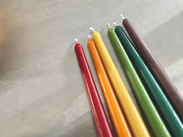 colored pure beeswax taper candles