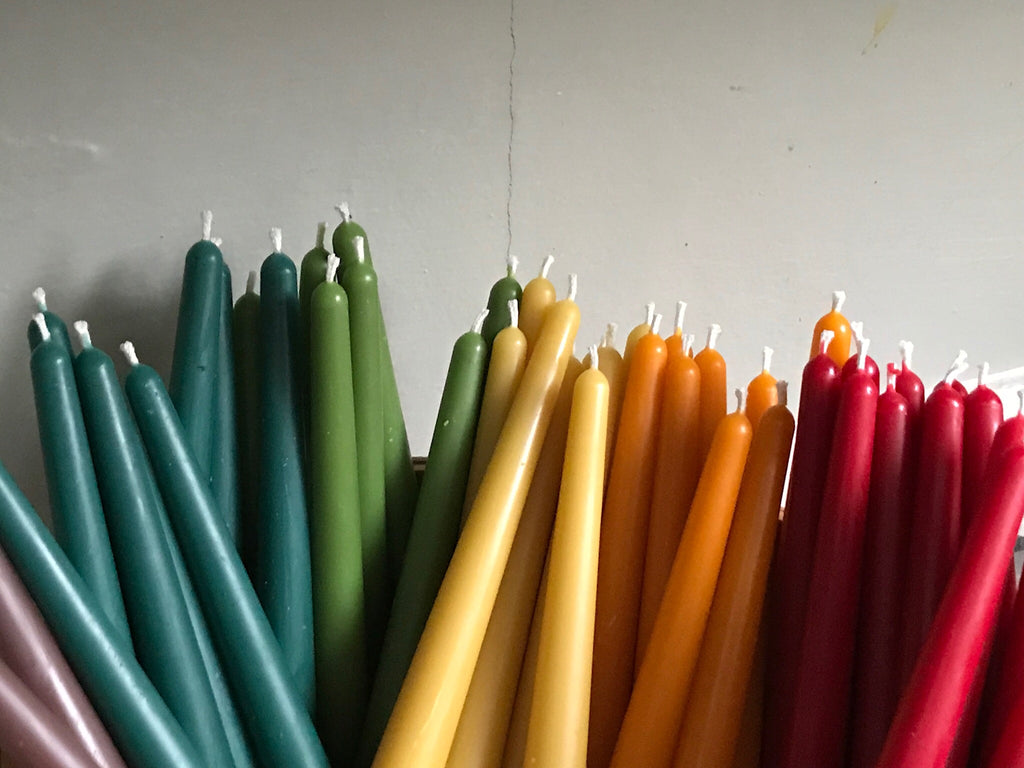colored pure beeswax taper candles